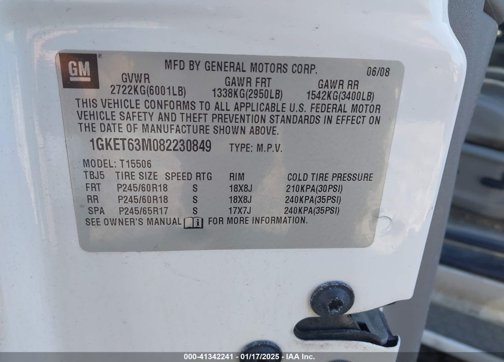 2008 GMC ENVOY DENALI VIN: 1GKET63M082230849