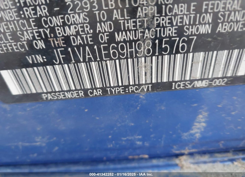 2017 SUBARU WRX VIN: JF1VA1C69H9815767
