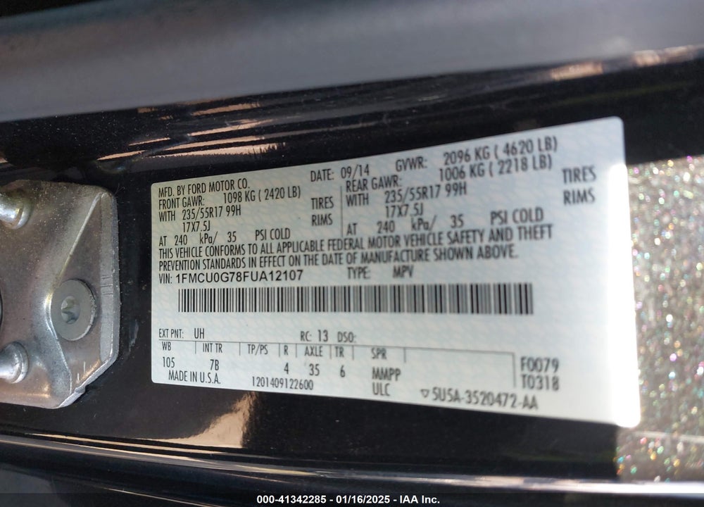 2015 FORD ESCAPE SE VIN: 1FMCU0G78FUA12107