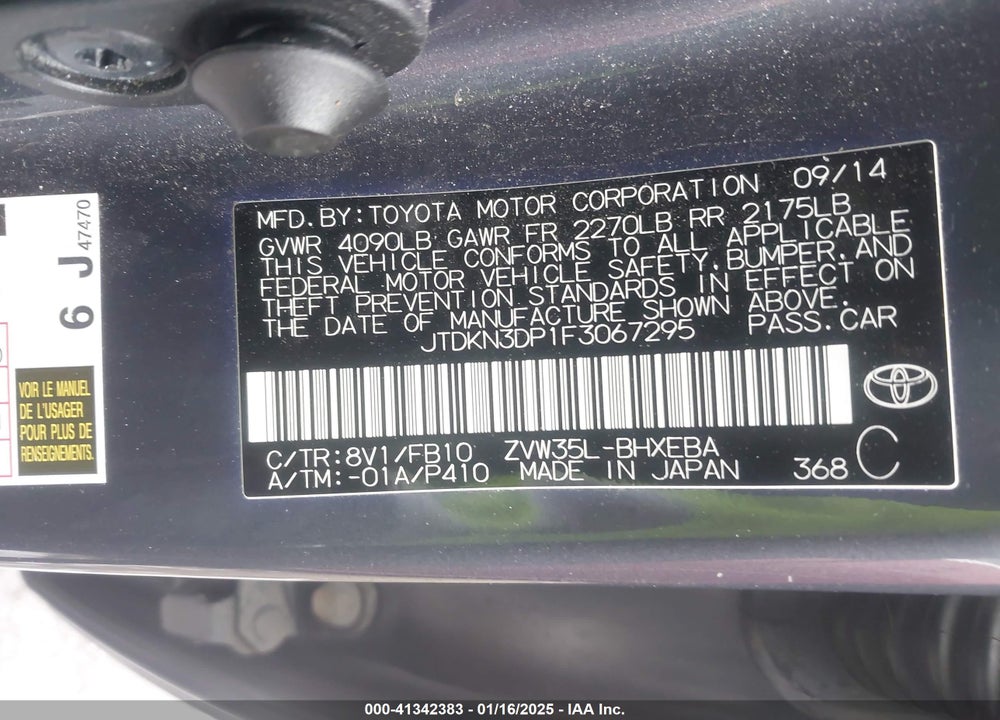 2015 TOYOTA PRIUS PLUG-IN VIN: JTDKN3DP1F3067295