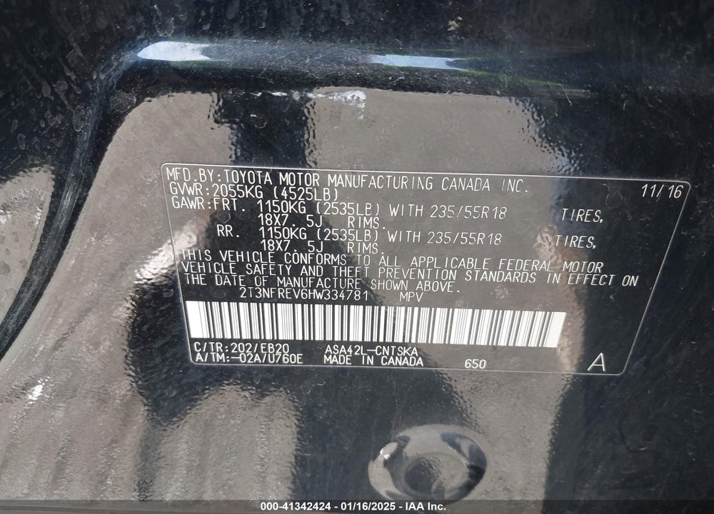 2017 TOYOTA RAV4 SE VIN: 2T3NFREV6HW334781