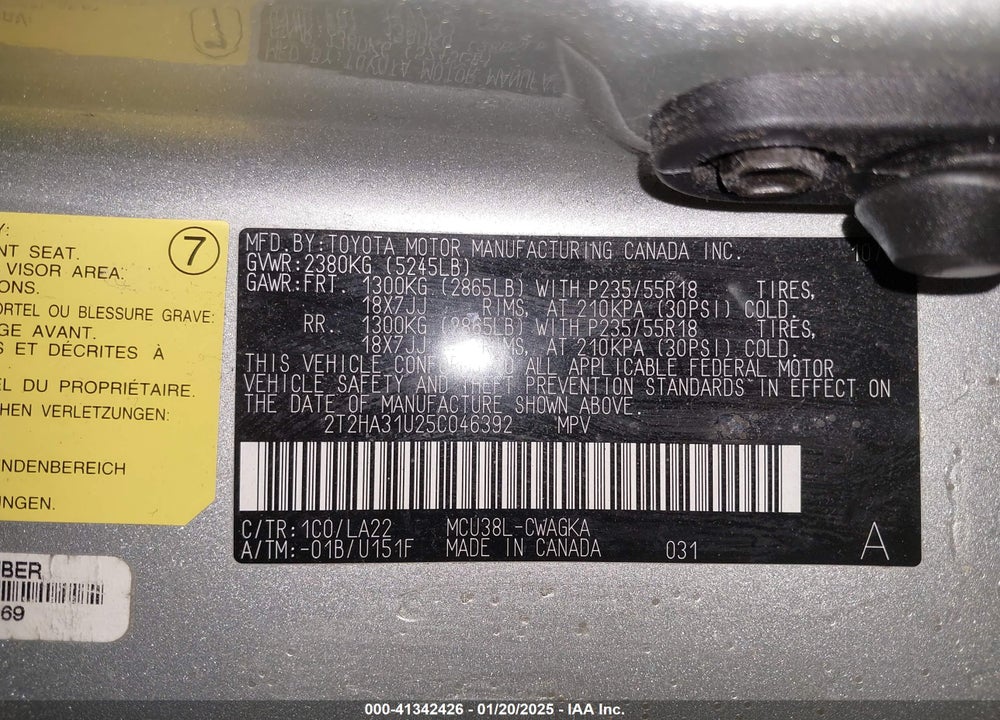 2005 LEXUS RX 330 VIN: 2T2HA31U25C046392