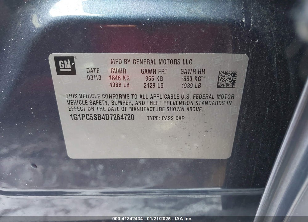 2013 CHEVROLET CRUZE VIN: 1G1PC5SB4D7264720