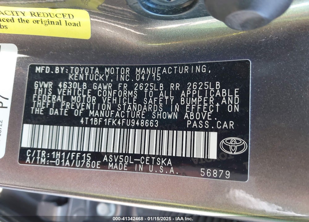 2015 TOYOTA CAMRY VIN: 4T1BF1FK4FU948663