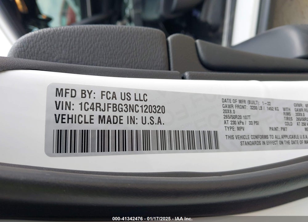 2022 JEEP GRAND CHEROKEE WK LIMITED 4X4 VIN: 1C4RJFBG3NC120320