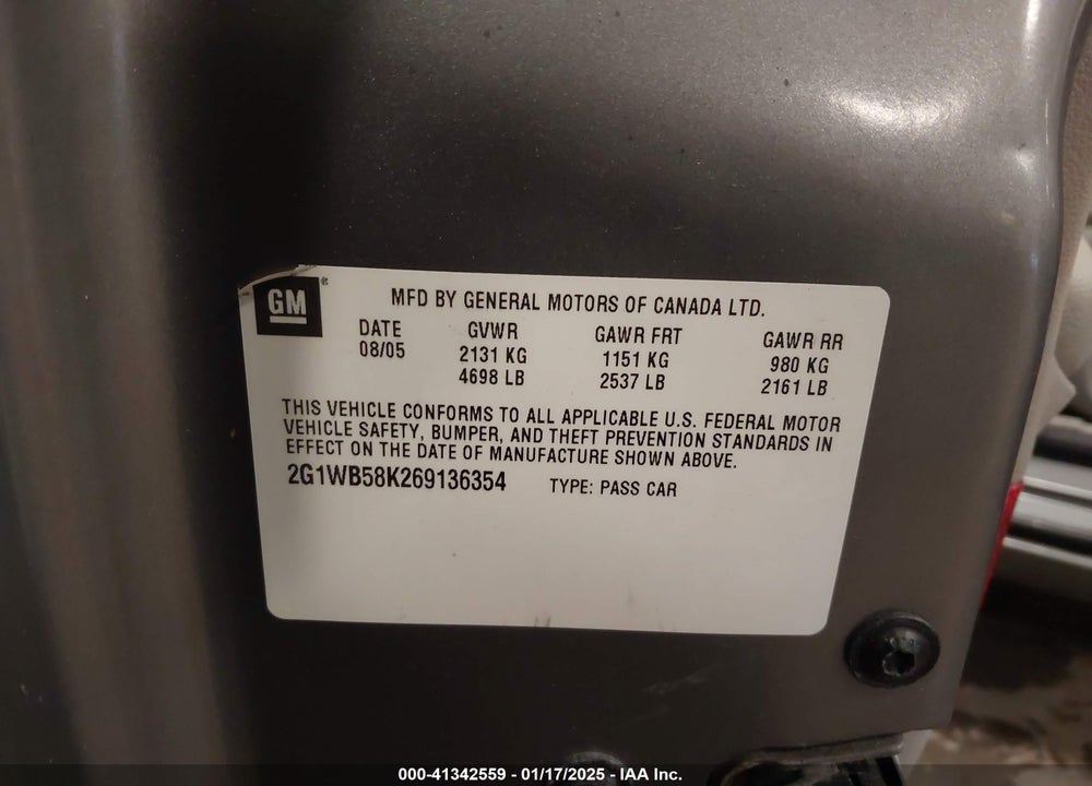 2006 CHEVROLET IMPALA LS VIN: 2G1WB58K269136354