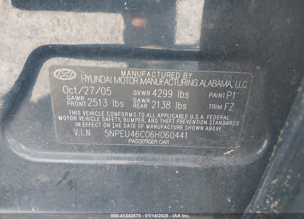 2006 HYUNDAI SONATA GLS VIN: 5NPEU46C06H060441