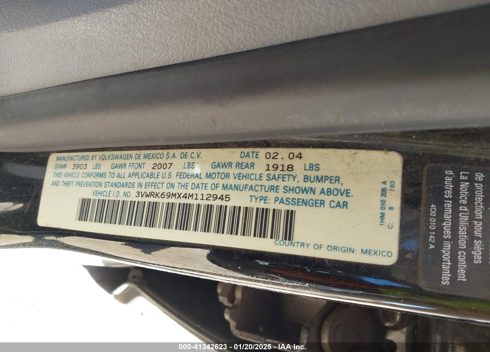 2004 VOLKSWAGEN JETTA GL VIN: 3VWRK69MX4M112945