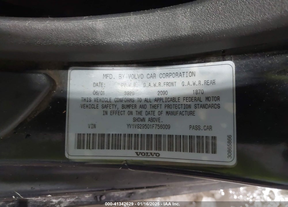 2001 VOLVO S40 A/SPORT EDITION VIN: YV1VS29501F756009