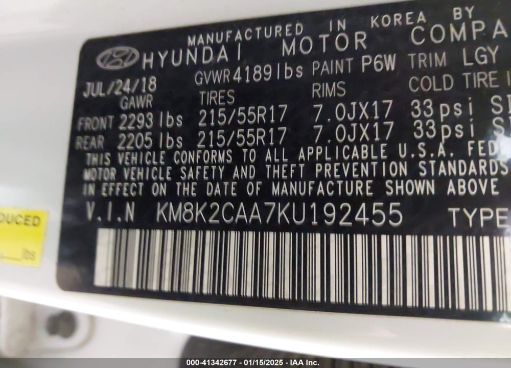 2019 HYUNDAI KONA SEL VIN: KM8K2CAA7KU192455