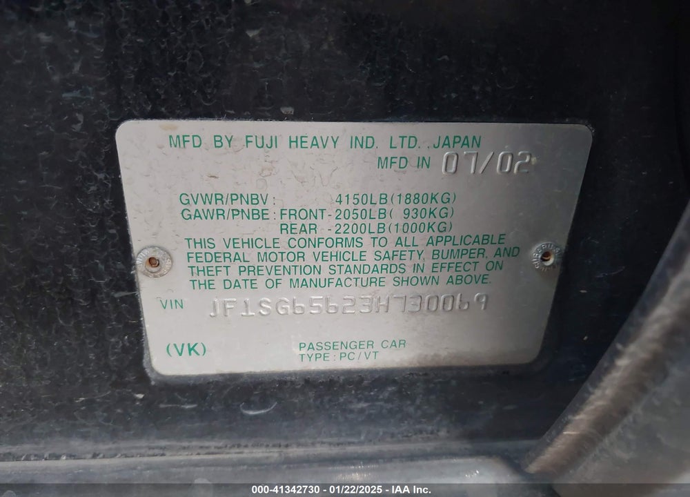 2003 SUBARU FORESTER XS VIN: JF1SG65623H730069