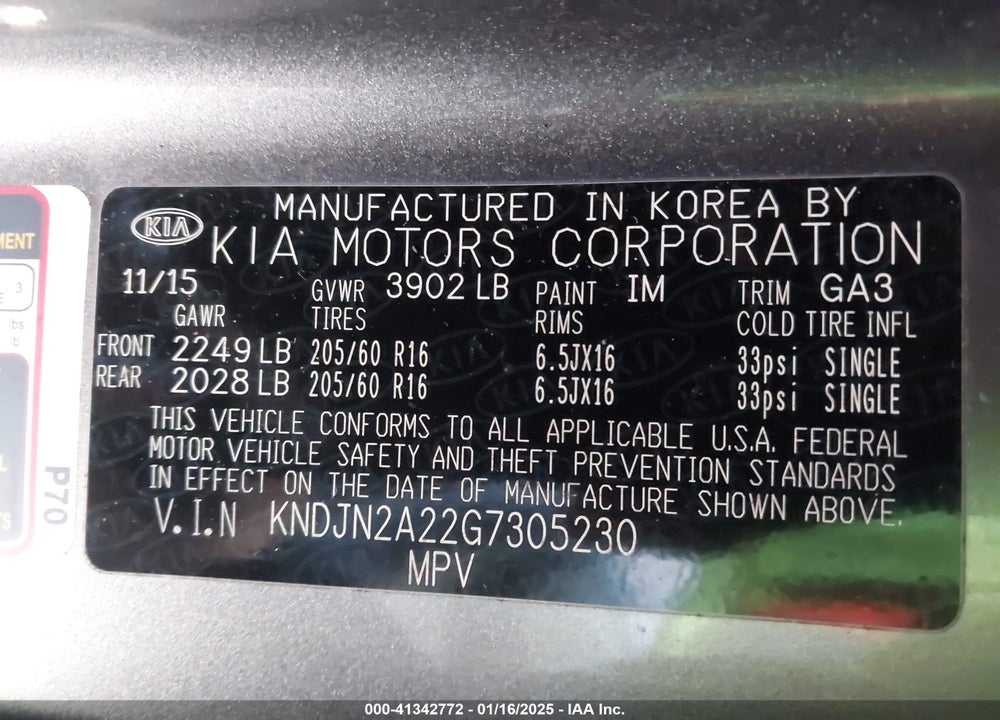 2016 KIA SOUL VIN: KNDJN2A22G7305230