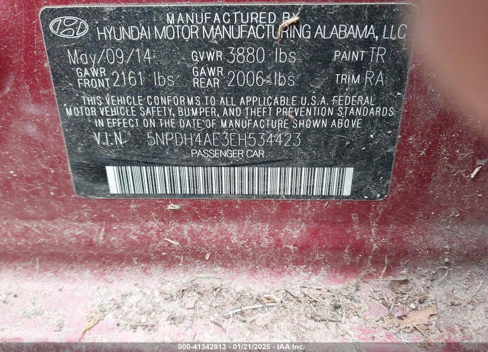 2014 HYUNDAI ELANTRA VIN: 5NPDH4AE3EH534423