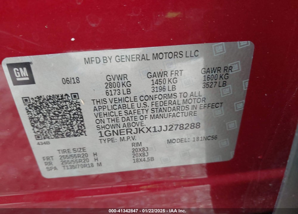 2018 CHEVROLET TRAVERSE RS VIN: 1GNERJKX1JJ278288