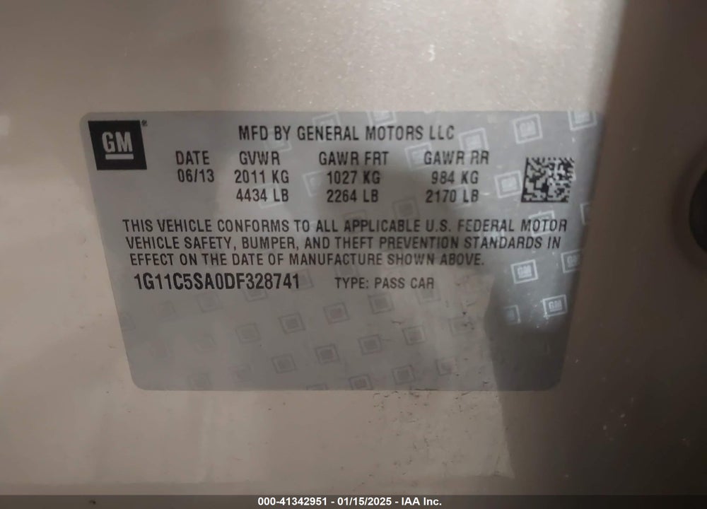 2013 CHEVROLET MALIBU 1LT VIN: 1G11C5SA0DF328741