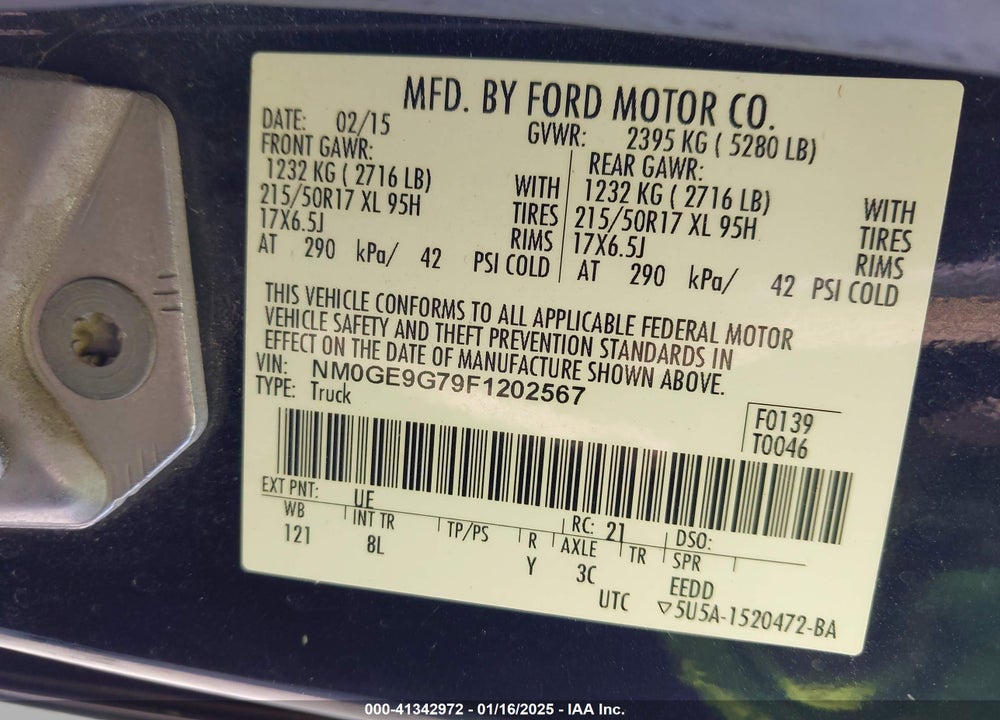 2015 FORD TRANSIT CONNECT TITANIUM VIN: NM0GE9G79F1202567