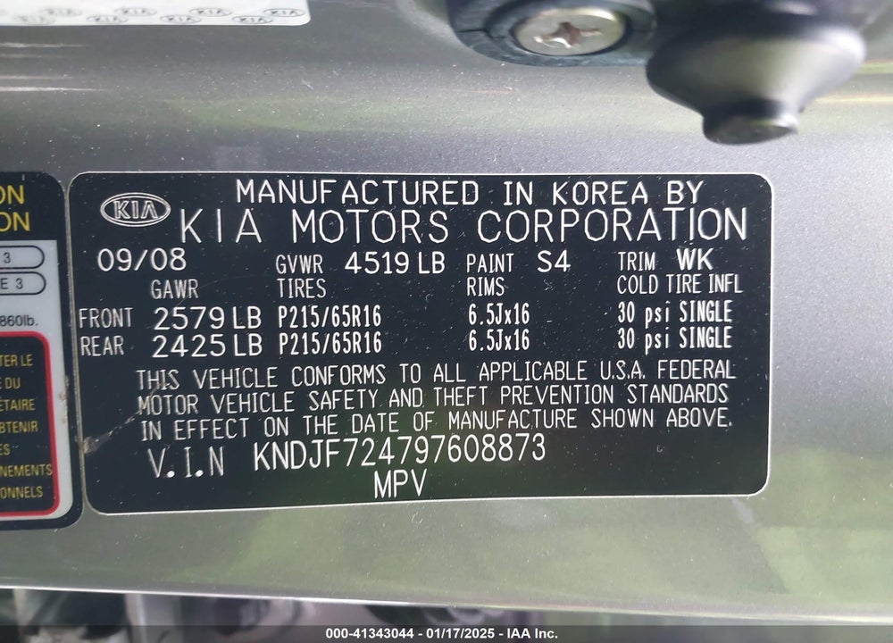 2009 KIA SPORTAGE LX VIN: KNDJF724797608873