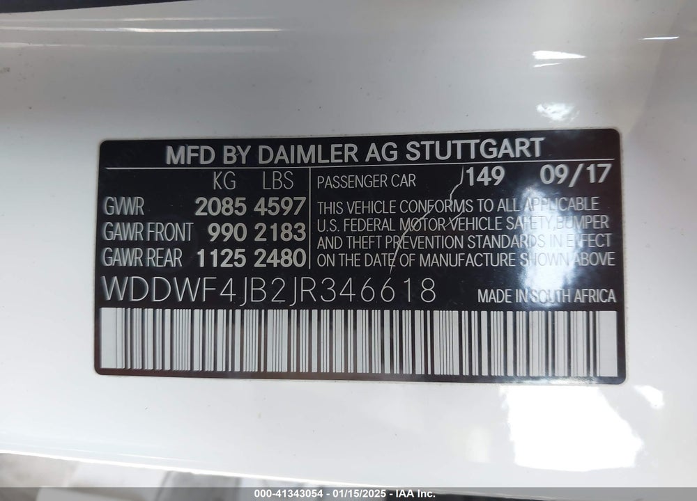 2018 MERCEDES-BENZ C VIN: WDDWF4JB2JR346618