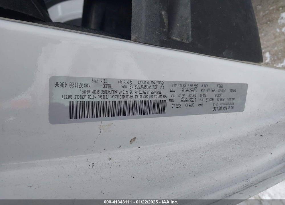 2019 RAM PROMASTER 1500 HIGH ROOF 136 WB VIN: 3C6TRVBG8KE553149