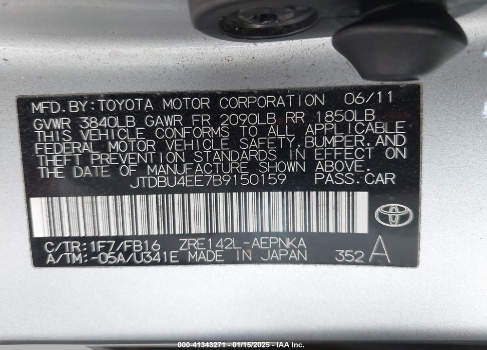 2011 TOYOTA COROLLA VIN: JTDBU4EE7B9150159
