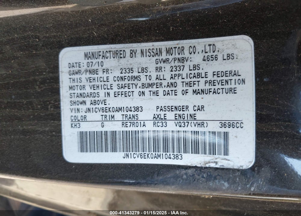 2010 INFINITI G37 JOURNEY VIN: JN1CV6EK0AM104383