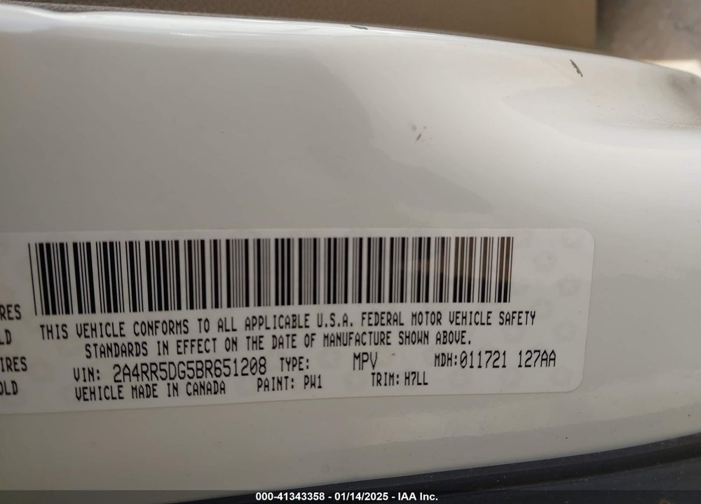 2011 CHRYSLER TOWN & COUNTRY TOURING VIN: 2A4RR5DG5BR651208