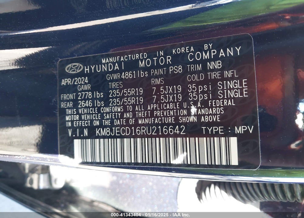 2024 HYUNDAI TUCSON HYBRID LIMITED VIN: KM8JECD16RU216642