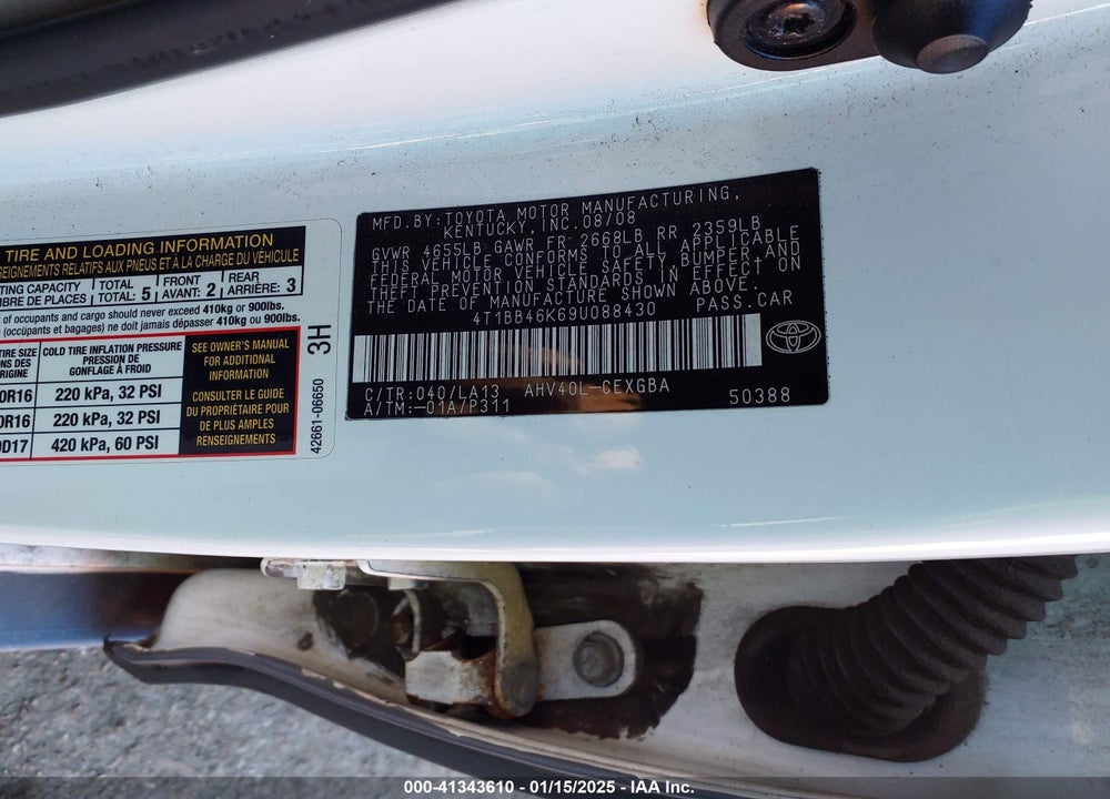 2009 TOYOTA CAMRY HYBRID VIN: 4T1BB46K69U088430