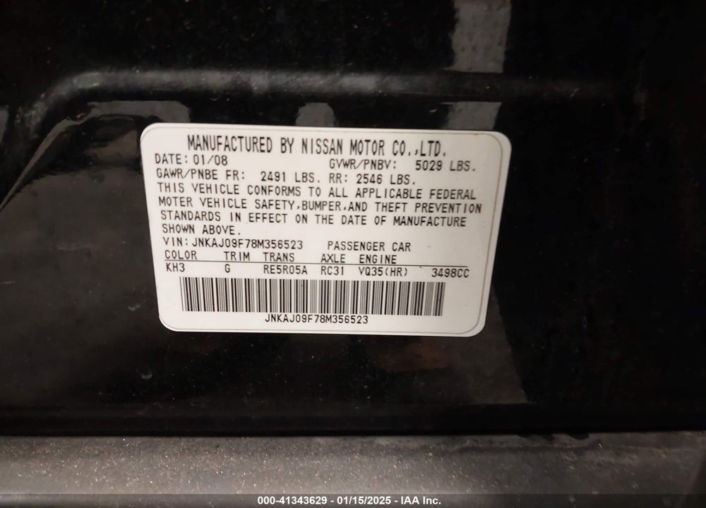 2008 INFINITI EX35 JOURNEY VIN: JNKAJ09F78M356523