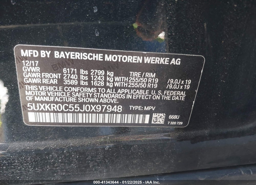 2018 BMW X5 VIN: 5UXKR0C55J0X97948