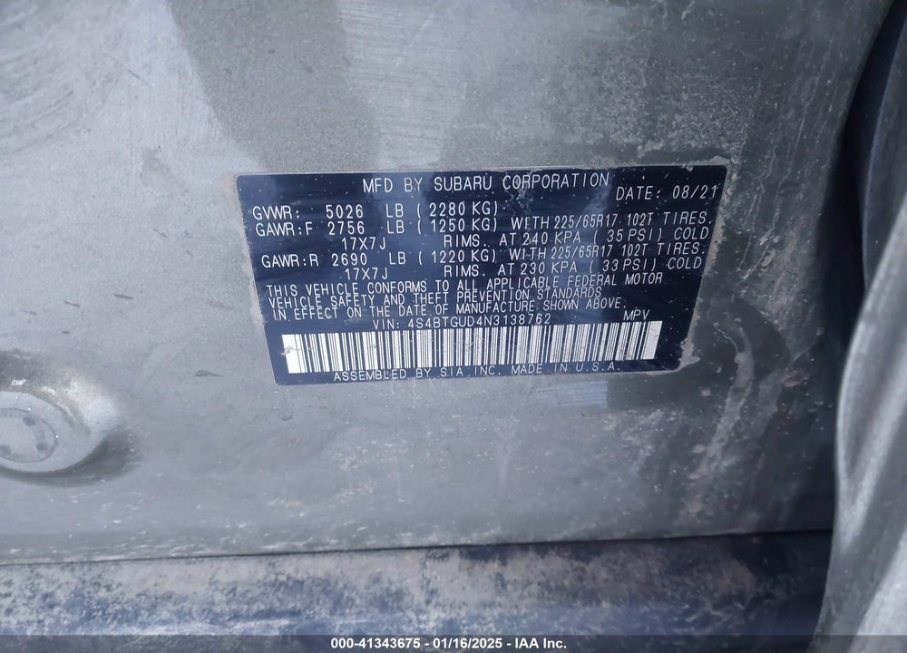 2022 SUBARU OUTBACK WILDERNESS VIN: 4S4BTGUD4N3138762