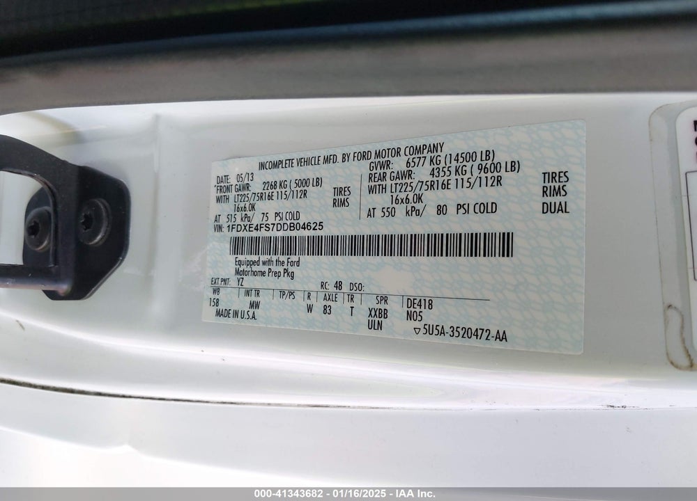2013 THOR FREEDOM VIN: 1FDXE4FS7DDB04625