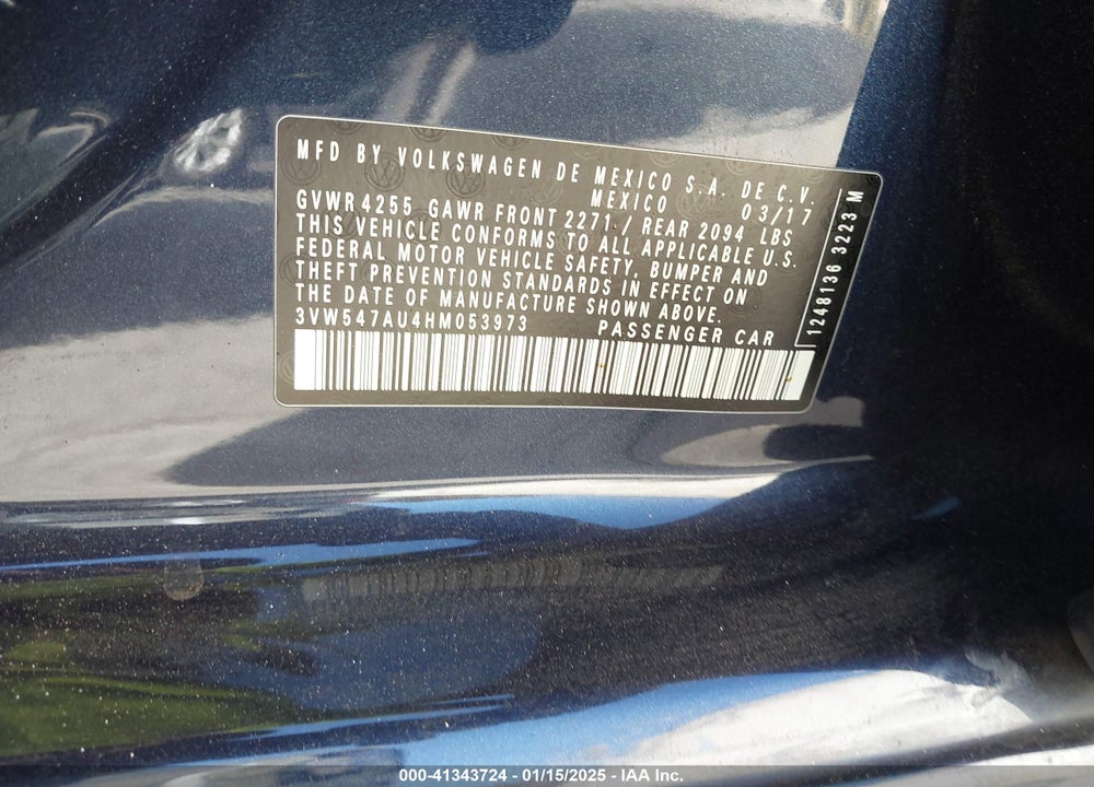 2017 VOLKSWAGEN GOLF GTI VIN: 3VW547AU4HM053973