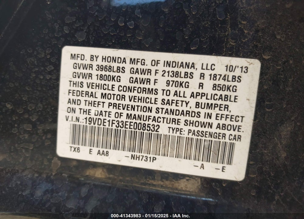2014 ACURA ILX 2.0L VIN: 19VDE1F33EE008532