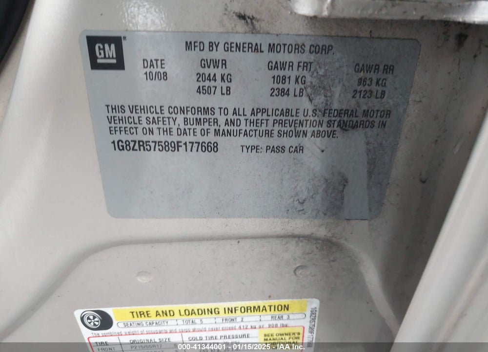 2009 SATURN AURA GREEN LINE HYBRID VIN: 1G8ZR57589F177668