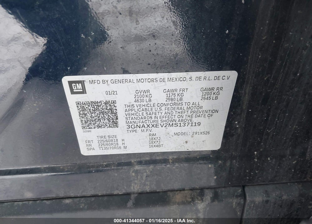 2021 CHEVROLET EQUINOX AWD PREMIER VIN: 3GNAXXEV2MS137119
