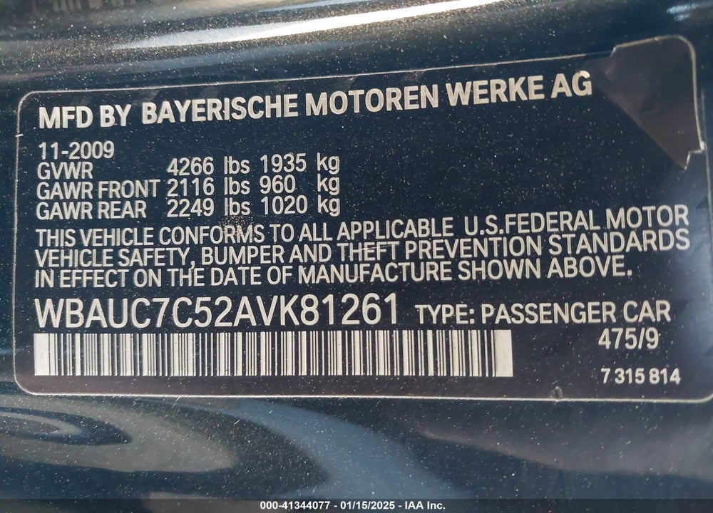 2010 BMW 135I VIN: WBAUC7C52AVK81261