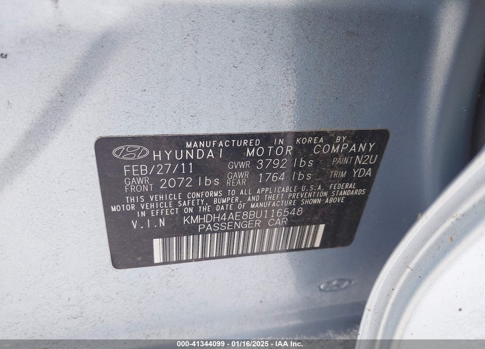 2011 HYUNDAI ELANTRA VIN: KMHDH4AE8BU116548