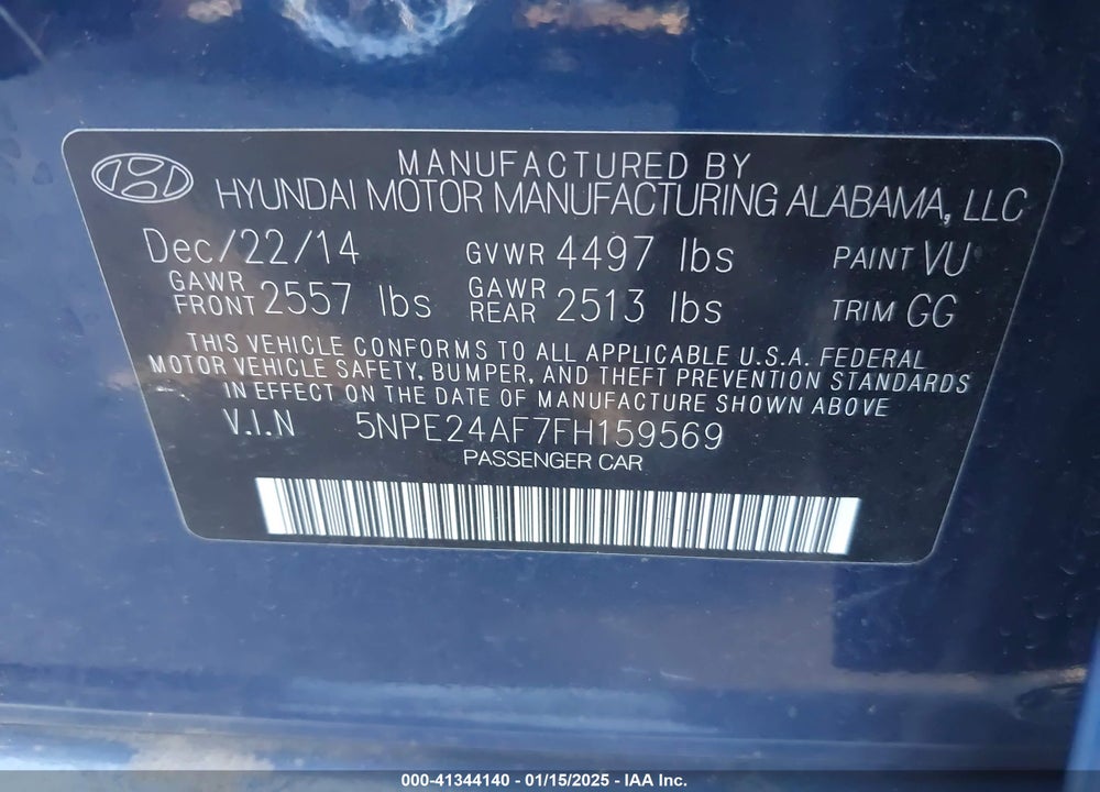 2015 HYUNDAI SONATA VIN: 5NPE24AF7FH159569