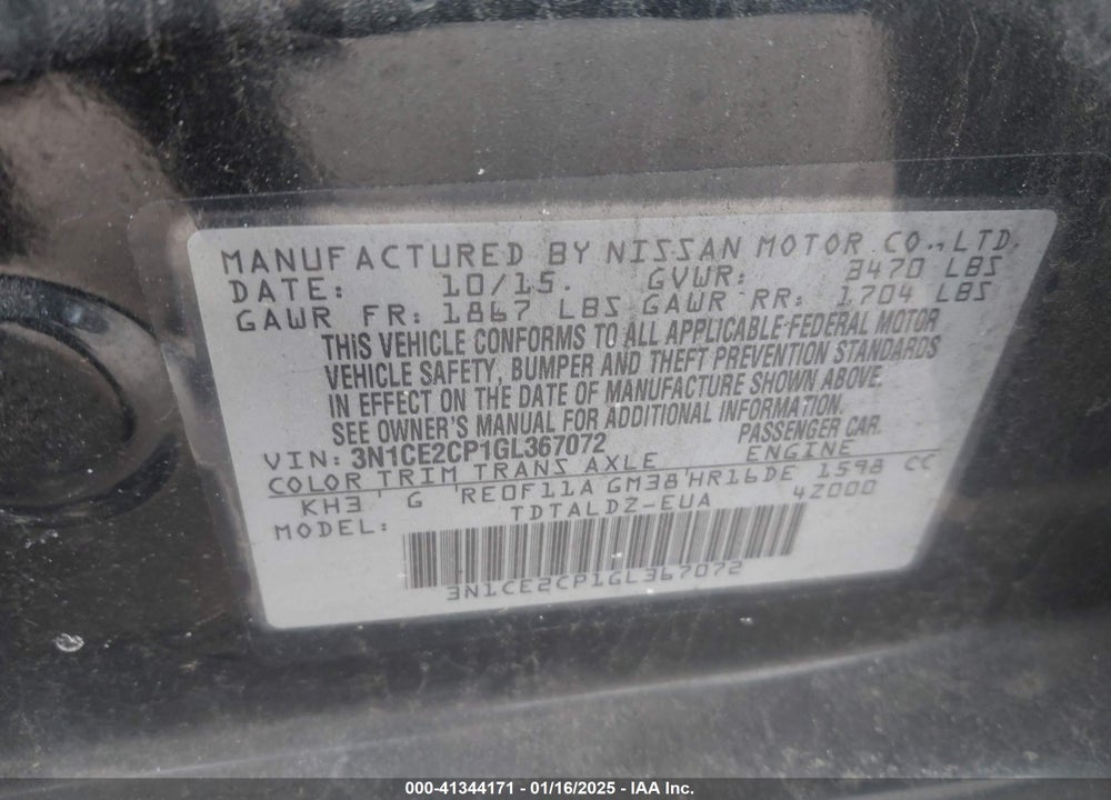 2016 NISSAN VERSA NOTE VIN: 3N1CE2CP1GL367072