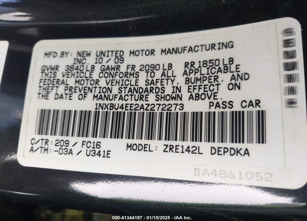 2010 TOYOTA COROLLA LE VIN: 1NXBU4EE2AZ272273