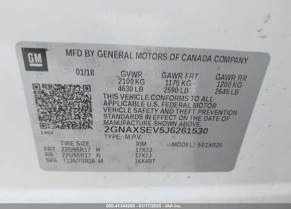 2018 CHEVROLET EQUINOX LT VIN: 2GNAXSEV5J6261530