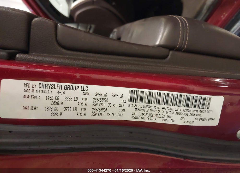 2014 JEEP GRAND CHEROKEE SUMMIT VIN: 1C4RJFJM6EC432123