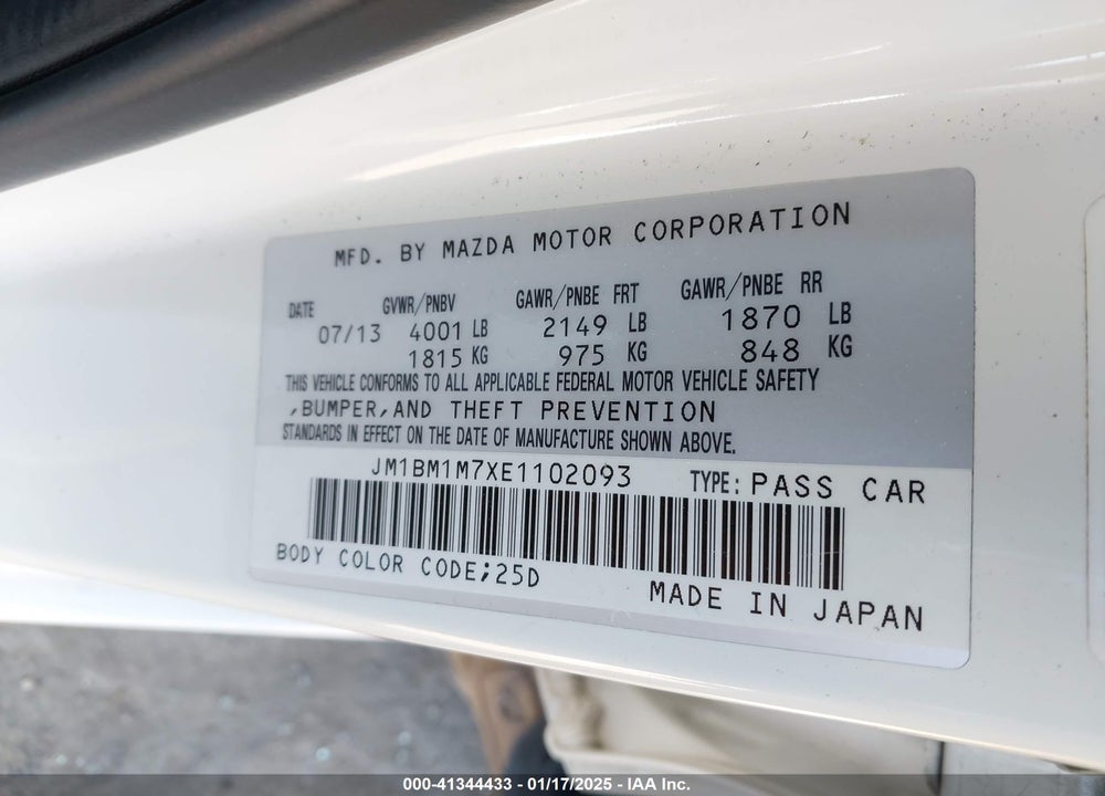 2014 MAZDA 3 I GRAND TOURING VIN: JM1BM1M7XE1102093