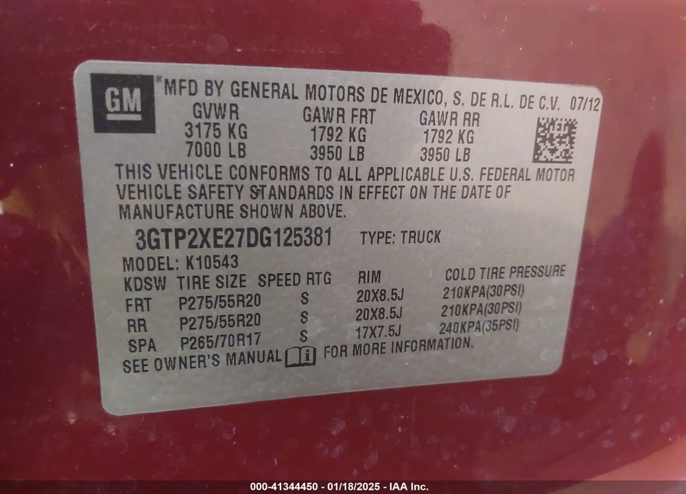 2013 GMC SIERRA 1500 DENALI VIN: 3GTP2XE27DG125381