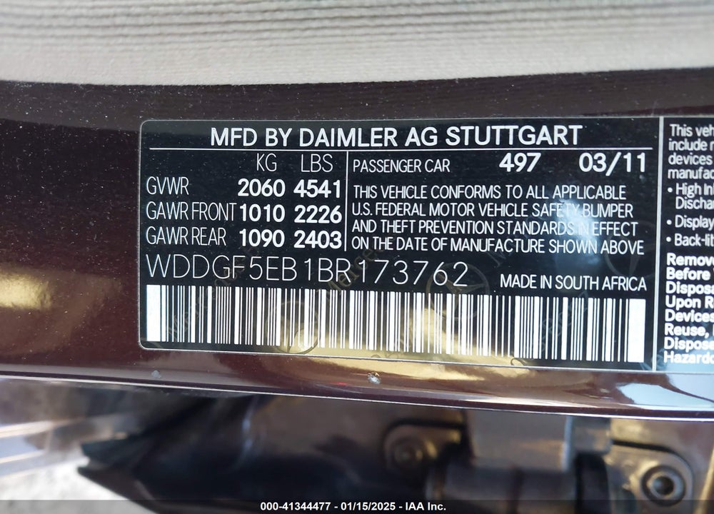 2011 MERCEDES-BENZ C 300 LUXURY/SPORT VIN: WDDGF5EB1BR173762