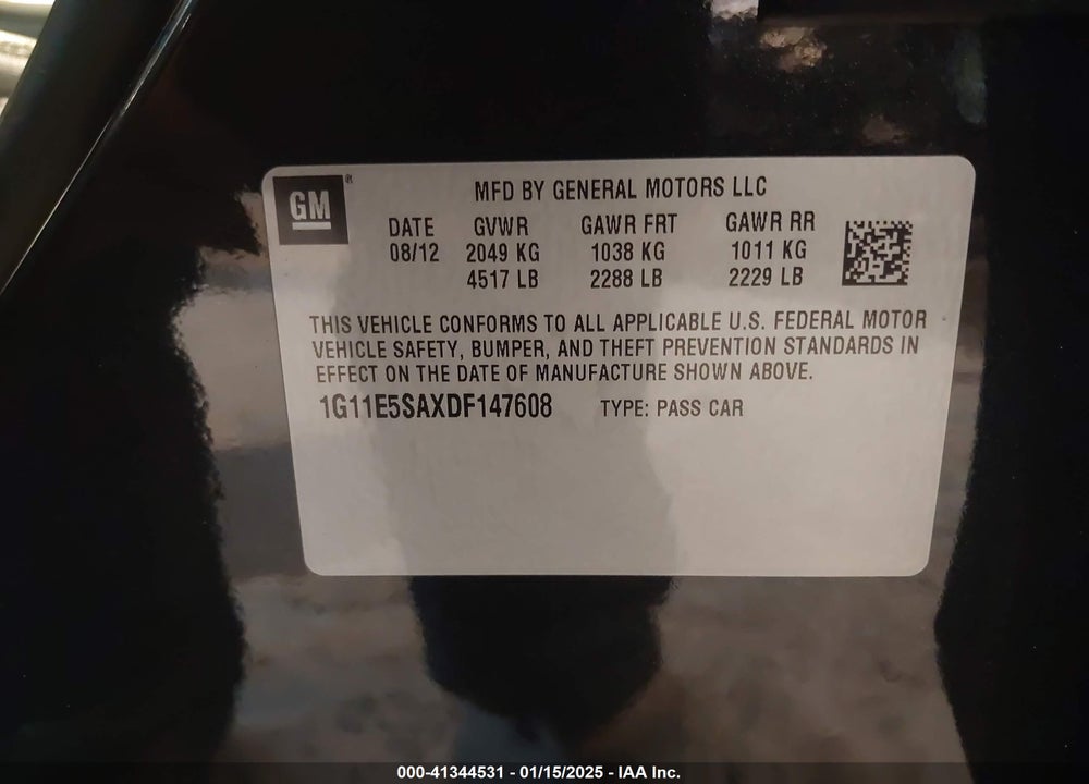 2013 CHEVROLET MALIBU VIN: 1G11E5SAXDF147608