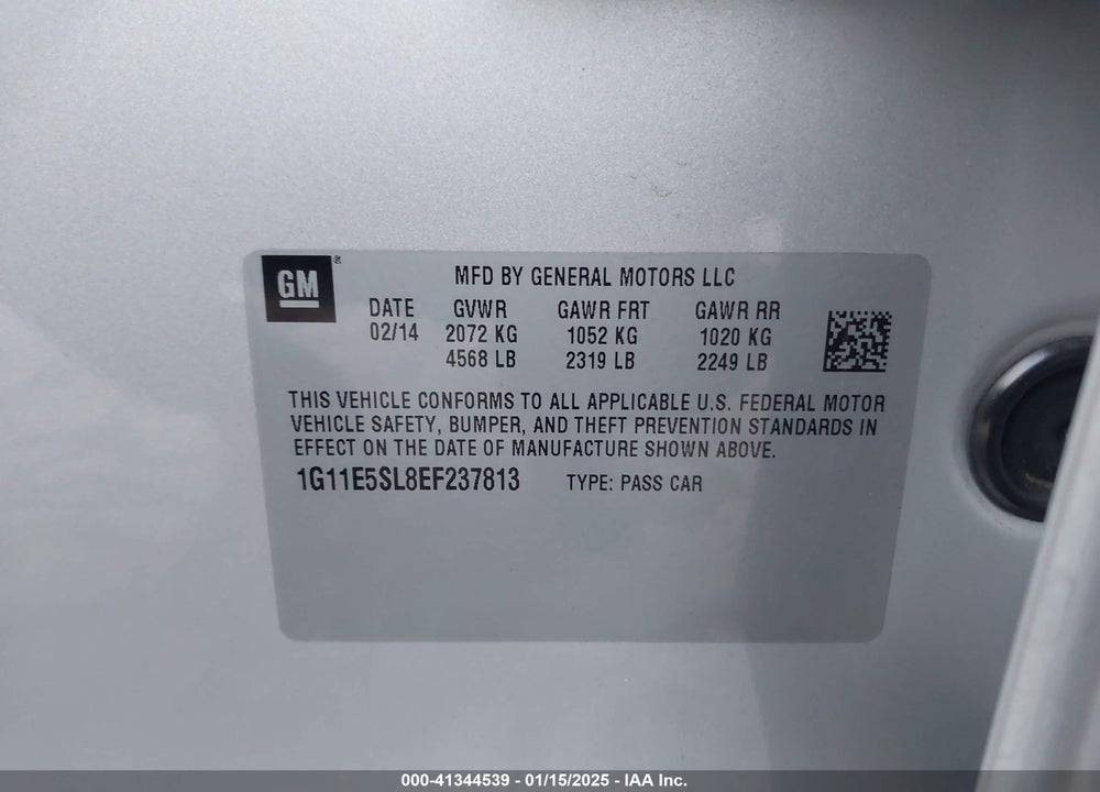 2014 CHEVROLET MALIBU VIN: 1G11E5SL8EF237813