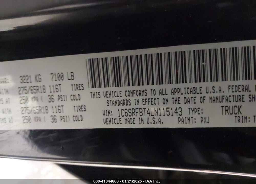 2020 RAM 1500 BIG HORN 4X4 6'4 BOX VIN: 1C6SRFBT4LN115143