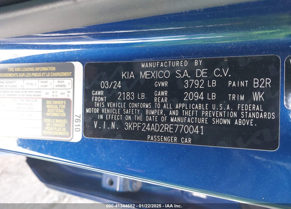 2024 KIA FORTE VIN: 3KPF24AD2RE770041